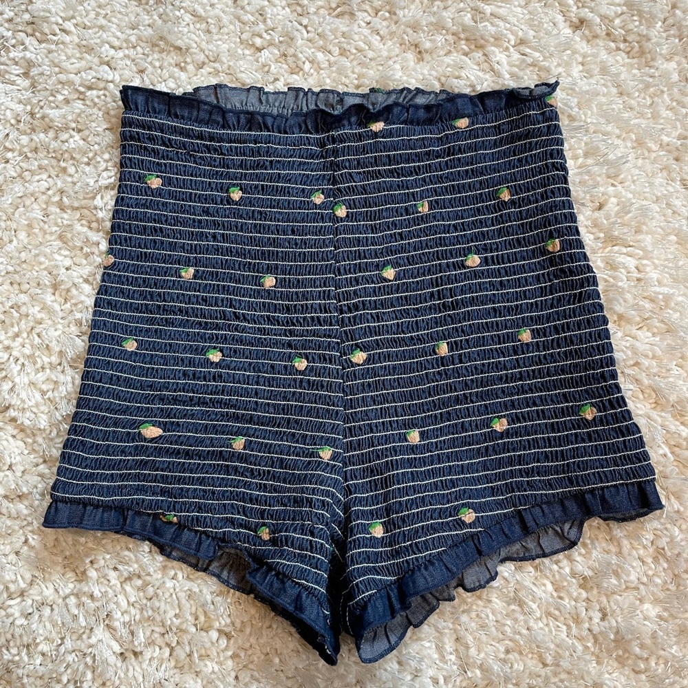 Urban Outfitters Shirred Strawberry Shortie Shorts